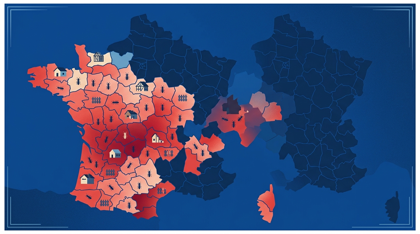 Termites 2026 : 61 départements concernés (carte France)
