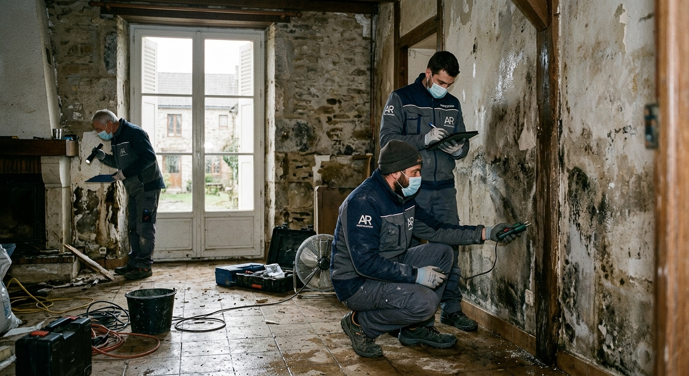 Diagnostic apres sinistre (incendie, degat des eaux, inondation) : 4 controles obligatoires 2026